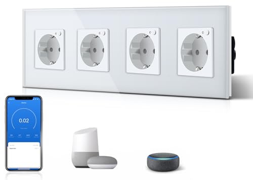 BSEED Schuko Wifi 4 Fach Steckdose Unterputz mit Energieüberwachung 16A Smart Alexa, APP-Steuerung Arbeit mit Alexa/Google Home Stromverbrauch messen, Zeitpläne, Timer, Nur 2.4 GHz Weiß