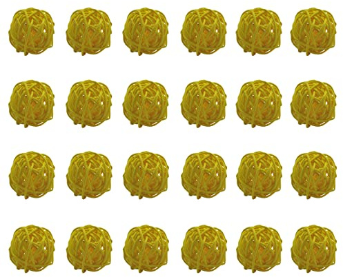 Kidlearn 24 Stück Dekorative Rattankugeln Aus Korbgeflecht, Für Vasenfüller, Raumduftzubehör, Haustierspielzeug (Durchmesser 3 cm, Gelb)