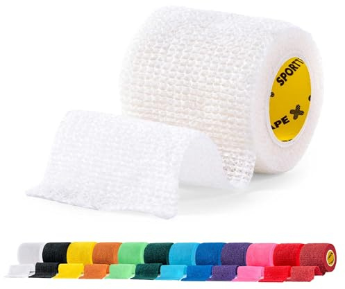 SPORTTAPE Football Sock Tape, 5cm x 4.5m, White - Self-Adhesive Bandage | Self-Adhesive Cohesive Bandage, Compression Wrap & Sports Stretch Tape for Ankles, Socks, Vet, Pet Wrap for Dogs, Horses