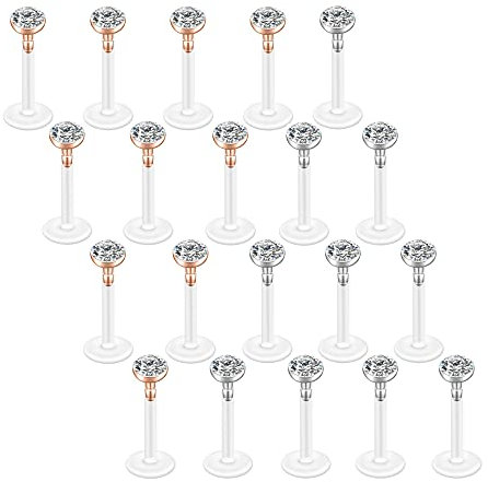 JSDDE 20er Rosegold Tragus Piercing 16ga Acryl Bioflex Retainer Lippenpiercing Helix Piercing Stecker Labret Monroe Piercing Set (Set 1)