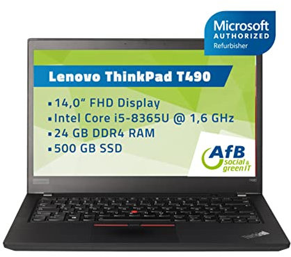 Lenovo ThinkPad T490 Laptop - Notebook - 14,0 Zoll Display - Intel Core i5-8365U @ 1,6 GHz - 24GB DDR4 RAM - 500GB SSD - FHD (1920x1080) - Webcam - Windows 10 Pro vorinstalliert (Generalüberholt)