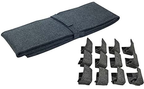 Sensalux Bierbankauflage + Bodenschoner für Bierzeltgarnitur, 120cm x 25cm (1 STK.) + 12 Bodenschoner, Auflage: Grau-Grau | Schoner: Grau