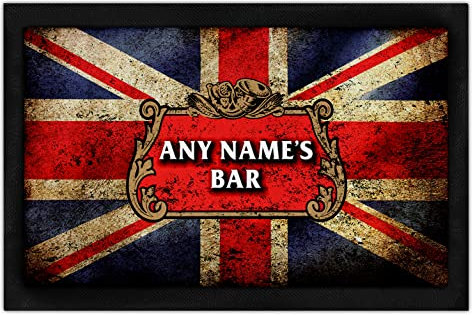 Personalised Union Jack Bar Runner Any Name Custom Beer Mat Distressed Home Pub Bar Drinks Accessories Gift For Him Novelty Father's Day Dad Man Cave Gifts
