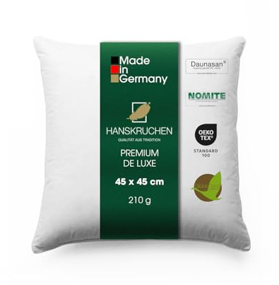 Hanskruchen Premium de Luxe Trösterchen Daunenkissen 45x45 cm - Made in Germany Daunen Kuschelkissen aus 100% Baumwolle - 90% Daunen 10% Federn Kopfkissen für Allergiker