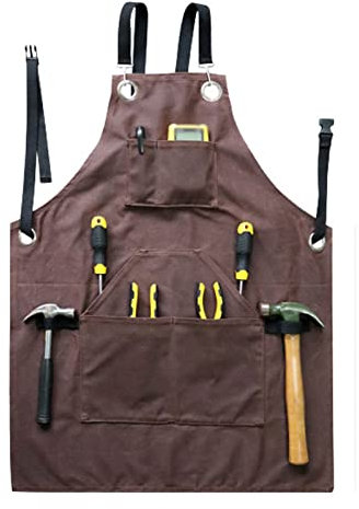 Arbeiter Werkzeug Tool Schürze Canvas Einstellbare Arbeitsschürze Mit Großen Taschen Für Ingenieure Tischler Handwerker Fit Für Küche, Garten, Keramik, Handwerk Werkstatt ( Color : Brown , Size : XL )