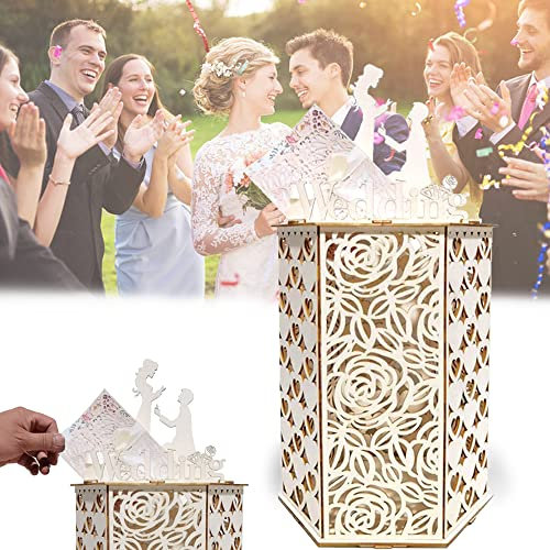 CaiYuanGJ Hochzeitskartenbox Aus Holz, Wedding Card Box Briefbox, Hochzeit Geschenkkarten Box, Hochzeit Postbox, Kartenkiste Erinnerungsbox, Hochzeitsdekorationen, für Hochzeit, Jahrestag