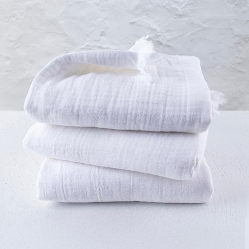Musselin-Handtücher für Erwachsene – erschwingliches 3er-Pack – 100% türkischer Bio-Baumwoll-Musselin-Stoff – für Bad, Strand, Überwurf, Laken, Spa – Hamamtücher (weiß)