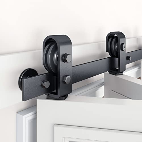 EaseLife Kit de quincaillerie pour porte de grange coulissante à deux volets de 132,1 cm pour 2 portes de placard, rouleau de montage supérieur, glisse facilement et silencieusement, facile à