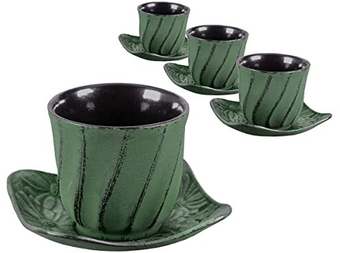 tea4chill Gusseisen Teetasse mit Untertasse Bara dunkelgrün 120ml. Traditionelle asiatische Gusseisen Teebecher im Set mit Untersetzer. Ideal Ergänzung für Gusseisen Teekanne.