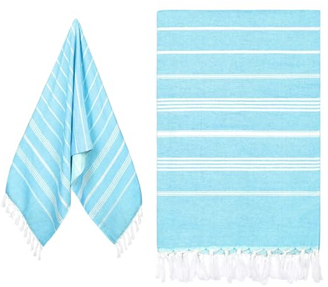 Eucomir Toalla Playa Grande Algodon 80 x 190CM Originales - Fouta Beach Towel con Flecos,Toalla Seca Rápida, Sin Arena, para Playa, Natación,Viaje,Cielo Azul