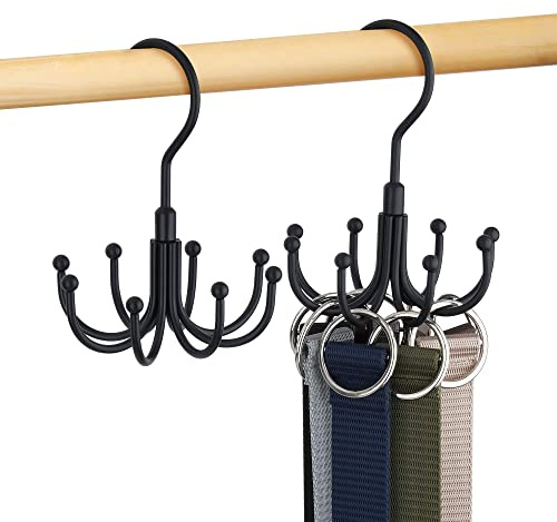 OMHOMETY 2 Stück Gürtelhalter Gürtel Aufbewahrung, Drehbarer Metall Gürtel Organizer Kann bis zu 48 Gürtel Aufnehmen, Platzsparender Gürtelaufhänger Kleiderschrank Organizer,Schwarz