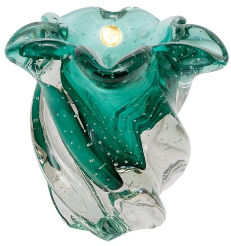 Cristais Labone Große Vase aus geblasenem Glas, Bergamo-Modell aus Brasilien, Murano-Stil, Blumenarrangements, Heimdekoration und Geschenk, 5,8 kg, Grün