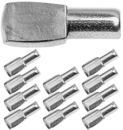 Regalboden Träger Stifte D5, 12 Stück, Bodenträger für Ø 5 mm Bohrlöcher, mit 11 x 8 mm Auflagefläche, aus massivem Stahl, Rost-frei, Einlegeboden Halter, Regalbodenträger Möbel, Regalstützen Schrank