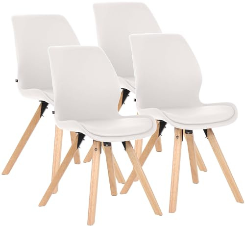 CLP Esszimmerstuhl 4er Set gepolstert Luna, moderner Polsterstuhl mit Rückenlehne, stabil bis 136 kg, Küchenstuhl für Esszimmer und Wohnzimmer, Farbe:weiß, Material:Kunstleder