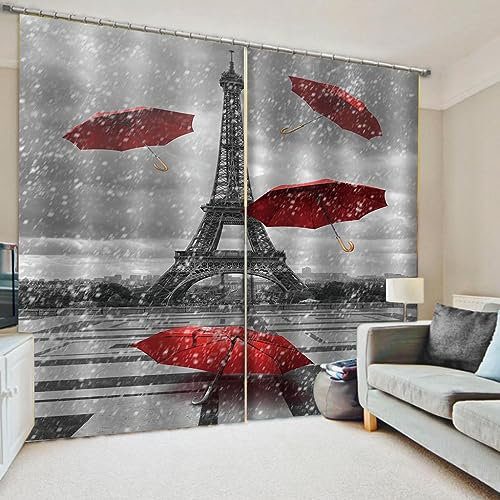 YOITS Verdunkelungsvorhänge mit 3D-Motiv, Foto, roter Regenschirm, Vorhänge für Wohnzimmer, Schlafzimmer, Fenstervorhänge im europäischen Stil, Jalousien (B) 140 × (H) 100 cm