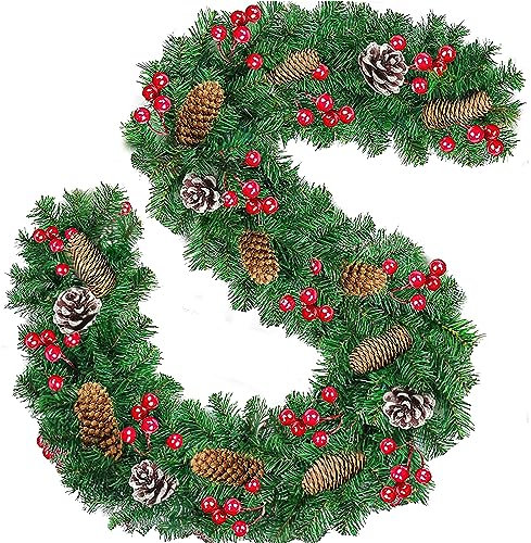 EDWINENE Weihnachtsgirlande 2.7 m Weihnachtsgirlande Dekoration für Treppe,Geländer,Tür, Kamine,Innen Außen-künstliche weihnachtsgirlanden
