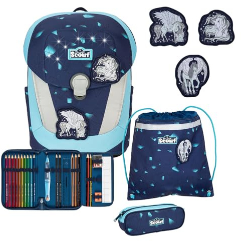 SCOUT mochila escolar LED Sunny II Set 5 -piezas Pegasus azul marino