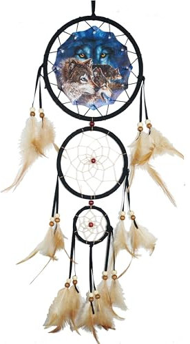 Remorelt - Attrape-rêves loup, aigle, ours - Décoration murale pour chambre à coucher, décoration d'intérieur de Noël, accessoire de chambre, décoration de plumes de lune blanches - Pendentif mural