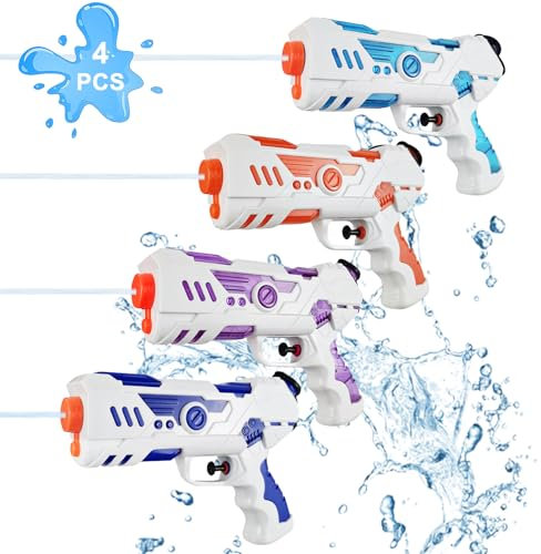 UptVin 4 Pack Pistolas de Agua 250ml, Water Pistol Gun para Niños Adultos con un Alcance Largo 5m-16m, Juguetes de Fiesta Verano Piscina Playa para Niños Niñas