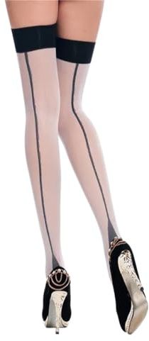 TNSRAY Bas couture dos femme bas sensuels sexy en dentelle bas de cuisse bas femme couture dos 15 deniers style soirée sexy à lacets hauts de cuisse blanc