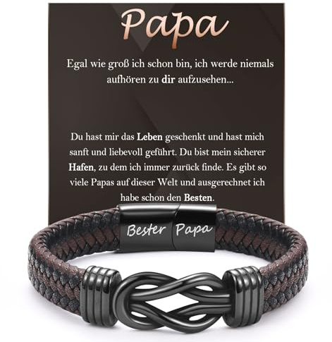 FAOMZQ Geschenke für Männer, Lederarmband mit Gravur für Papa, Armband Geschenk für Mann Ehemann Freund Sohn Bruder Neffen Enkel Opa Onkel zum Geburtstag Weihnachten Vatertag Valentinstag