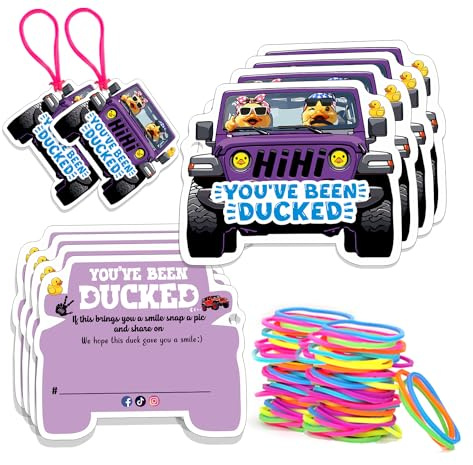 Duck Tags, You've Been Ducked Card, DCUK Duck Tags, 50 Set Duck Ducking Game Card, Duck Tags with Hole and Rubber Bands, SUV Car Design (Duck Tags-Purple)