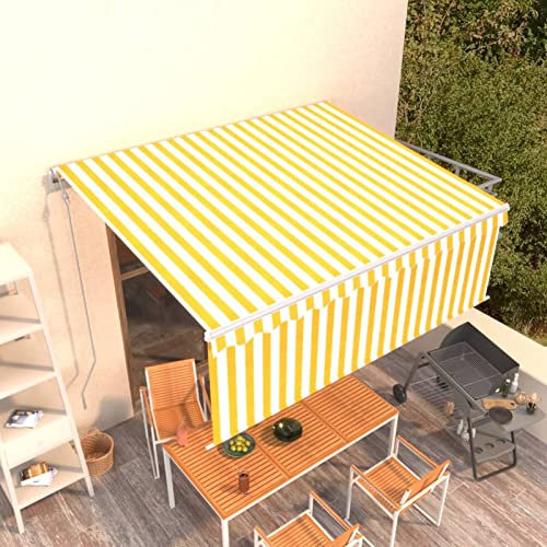 Juroupi Toldo automático retráctil con persiana Amarillo Blanco 4x3 m Pergolas De Jardin Toldos Baratos