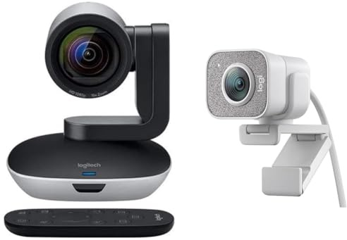 Logitech PTZ Pro 2 Camera – EMEA & StreamCam – Webcam per Live Streaming su Youtube e Twitch, Full HD 1080p a 60 fps, Connessione USB-C, Facial Tracking, Autofocus, Video Verticali, Grigio Chiaro