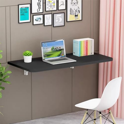 Tavolo Pieghevole a Parete in Legno Massello - Tavolo da Pranzo e Scrivania per Ufficio, Cucina e Sala da Pranzo - 80*50*1,6 cm - Nero