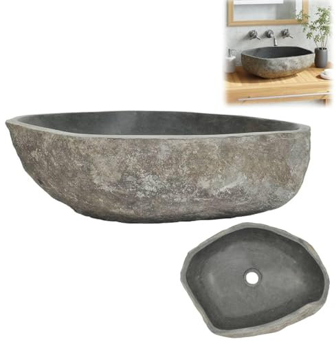 Lavabo da Appoggio, Lavandino Ovale in Pietra di Fiume, (45-53) x (34-41) cm, Lavabo in Pietra di Fiume Ovale, Lavandino da Esterno Pietra, 146214