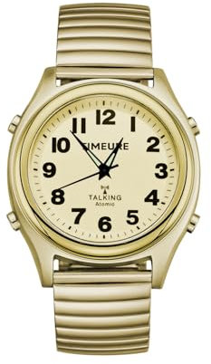 Orologio parlante, controllo onde radio, indicazione vocale di ora/data/allarme, indicazione ore, nessuna ricarica necessaria, nessuna app necessaria, adatto per anziani/ipovedenti, TU-0901, gold