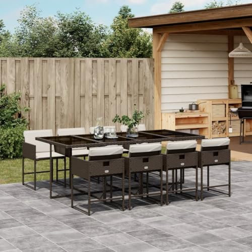 Homgoday Gartenmöbel-Set, 9-teilig, mit braunen Kissen aus Polyrattan, Gartenmöbel und Stühle für den Außenbereich, Gartenmöbel, Set Modell 3278048