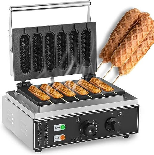 OFNHJK Commercial French Hot Dog Waffle Maker, 1500W Electric Nonstick 6 PCS Corn Dog Iron Machine, Electric Hot dog French Muffin Cooker, 50-300℃ Temp Control, 5-min Timer, for Snack, Kitchen