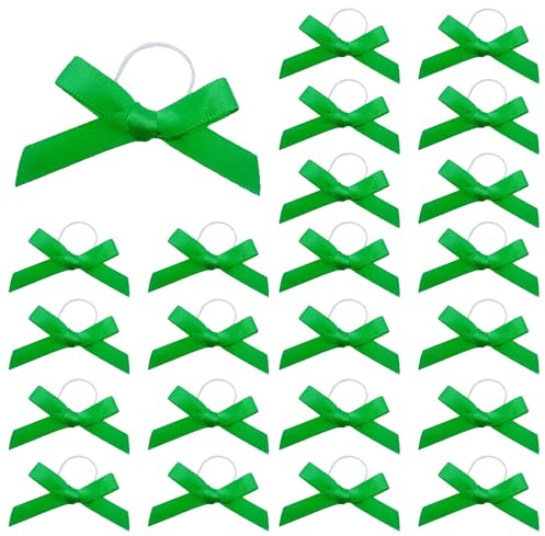 YJFY 100 Stück Schleife mit Gummiband Schleifen zum Basteln Bowknot Minischleifen Satinbandschleifen Satinschleifen mit Gummibändern für Hochzeiten, handgefertigte Produkte Crafting (Grün)