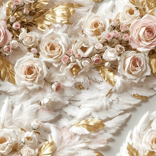 ReWallpaper Selbstklebende Tapete Weiß Gold Klebefolie Möbel Muster Vintage Fototapete Blumen 3d Effekt Selbstklebende Folie für Schränke Schubladen Mustertapete Schlafzimmer mit Rosa 44.5CM×3M
