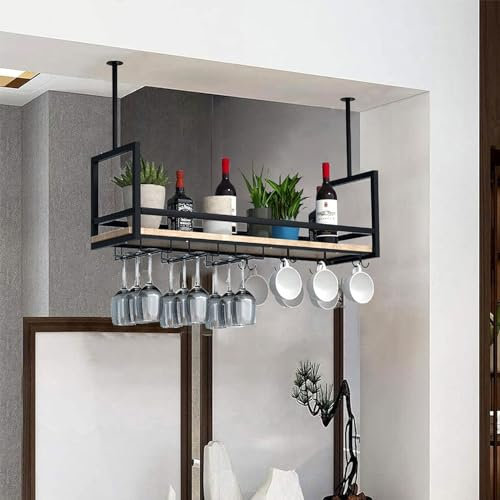 Generisch Weinregal zur Wandmontage – an der Decke montiertes Weinglasregal, hängender Weinflaschenhalter, Weinhalter aus Metall und Eisen für die Küchenbar, schwebendes Weinregal (Größe: 80