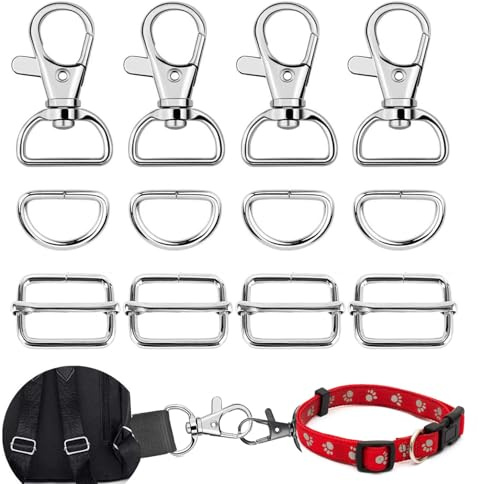CALLYSONIC Drehbare Taschenzubehör zum Nähen, Karabinerhaken mit Drehgelenk 25mm Taschenverschluss Naehen Zubehör, Metall Schnallen Schieber, D Ringe Schlüsselanhänger für DIY Tasche Zubehör 12 Stück