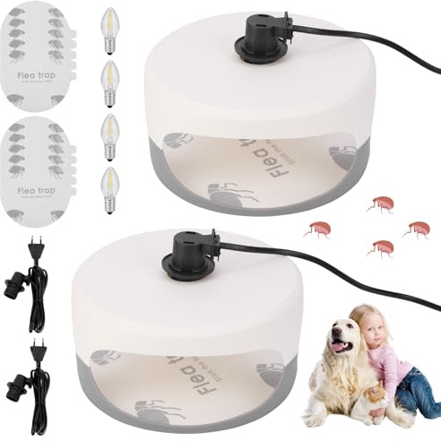 Trampas Cucarachas, No tóxica para hogar, Mata pulgas e Insectos | 2PCS Trampa Cucarachas on 10 tampones adhesivos y 4 bombillas Trampa antipulgas cúpula para hogar, funcionamiento silencioso