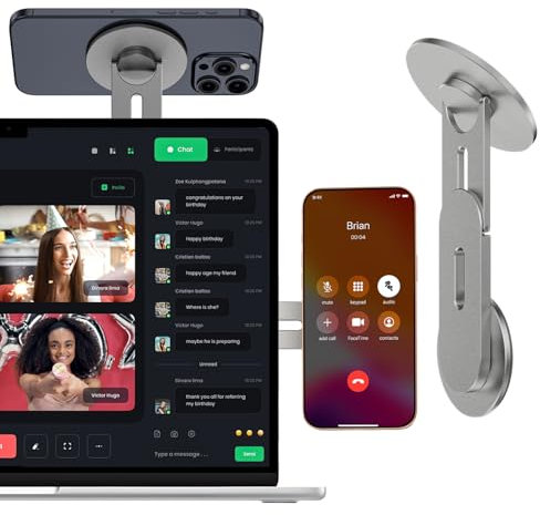 CloudValley Supporto Telefono per Laptop, Magnetico Holder per Fotocamera di Continuità Regolabile in 3D per iPhone e Tutti i Telefoni, per Tesla, PC, Monitor da Palestra, Grigio