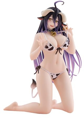 DEXSHUN Albedo Figura Anime Manga Albedo Vacas Lecheras Traje de Baño Figura de Acción PVC Pose Rodilla Modelo Estatua Decoración Coleccionable Regalo para Fans 13 cm
