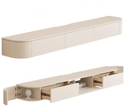 Meuble TV flottant moderne avec lumières LED - Console multimédia de divertissement avec buffet, 2 tiroirs et grande étagère de rangement - Meuble TV en bois pour salon - Convient aux téléviseurs