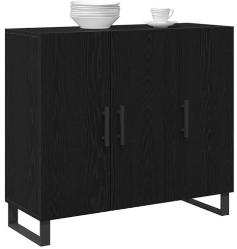 vidaXL Sideboard Svart Ek 90 x 34 x 80 cm Konstruerat trä, Modern rektangulär sideboard, hållbar förvaring, funktionell matsalsmöbel, stilren heminredning