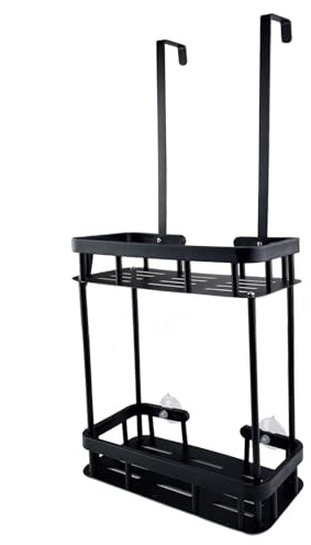 TERRARIDE Mensola Doccia da Appendere, Senza Foratura Porta Bagnoschiuma, Sapone Bagno Portaoggetti Antiruggine con Ganci, Appendere al Porte Doccia per Shampoo Sapone Bagnoschiuma, Nero