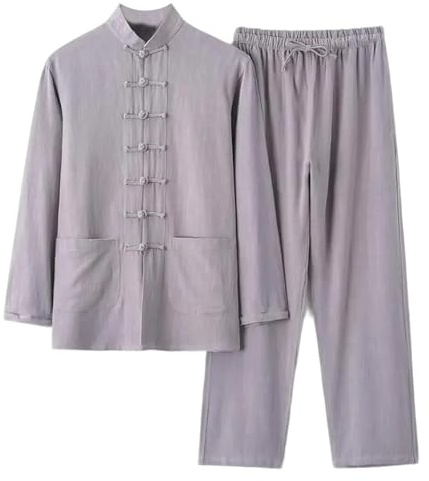 Cambkatl Men's Vintage Cotton Linen Tang Suit Chinese Traditional Mandarin Collar Kung Fu Shirts Long Sleeve Tai Chi Outfits