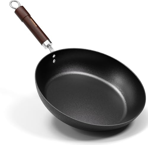 Armorbear Carbon Steel Frying Pan, Pre-Seasoned 30 cm Cooking Skillet Wooden Handle, PFAS & PFOA-Free, Nitrided Black Fry Pan for Kitchen, Camping, Chef Use