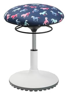 TOPSTAR Living Chair Move Kids höhenverstellbarer Kinderhocker mit drehbarem Sitz, Sitzhöhe von 39-47 cm, Motiv Pferde blau