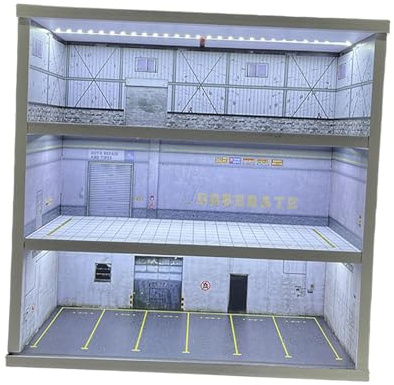 JISADER Modellauto Vitrine Als Parkplatz Schaukasten Staubschutzbox Sammelregal Miniatur Garage mit DREI Etagen Aus PVC Und USB Licht für Sammlerfahrzeuge, Style B