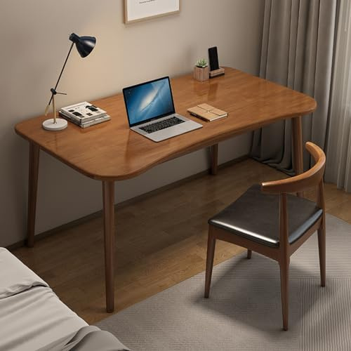 Escritorio ergonómico de madera de nogal para computadora de mediados de siglo, moderno y curvado, escritorio de escritura y estudio para oficina en casa, estación de trabajo elegante y funcional