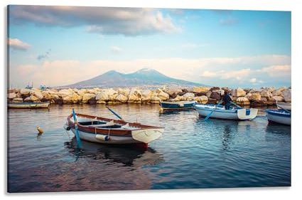 Panorama Napoli Vesuvio - Quadro Stampa su Tela con Telaio in legno - 60x40 cm