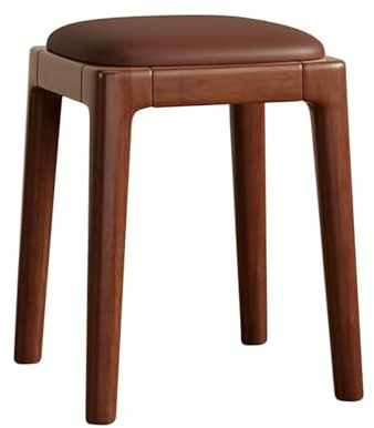 Rückenlehnenfreie Holzstühle für Ess- und Schminktisch, platzsparendes Design, stapelbare Möbel in Beige Walnussholz-Finish